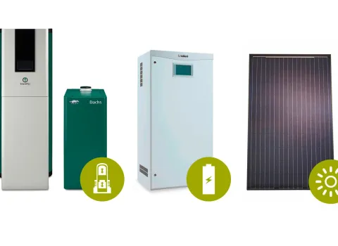  Mini-Blockheizkraftwerk Dachs von SenerTec, Stromspeicher eloPACK von Vaillant und Photovoltaiksystem auroPOWER von Vaillant